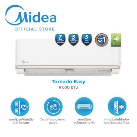 แอร์ผนัง Midea TORNADO EASY 9300 บีทียู (ไม่รวมติดตั้ง)_2
